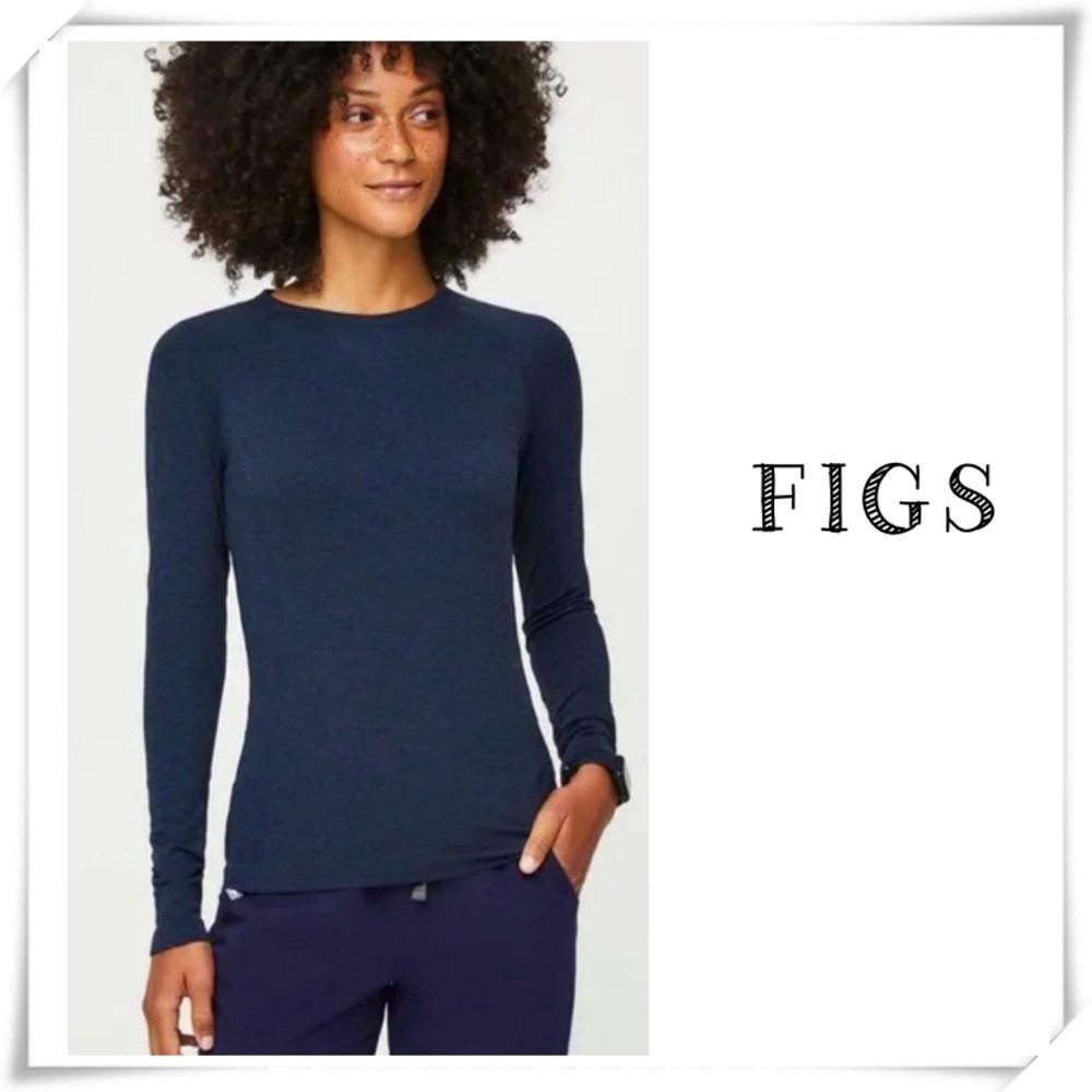 Figs Salta Seamless Performance Underscrub Long Sleeve Shirt Harbor Blue Size XS